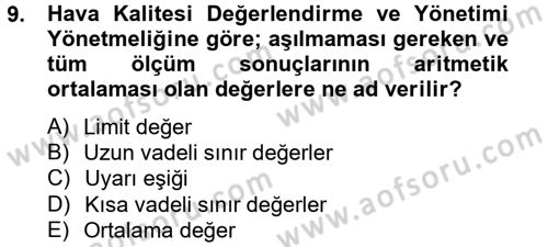 Enerji ve Çevre Dersi 2012 - 2013 Yılı (Vize) Ara Sınav Soruları 9. Soru