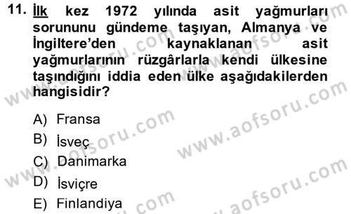 Enerji ve Çevre Dersi 2013 - 2014 Yılı (Vize) Ara Sınav Soruları 11. Soru