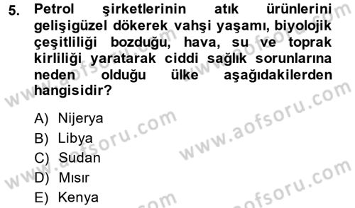 Enerji ve Çevre Dersi 2013 - 2014 Yılı (Vize) Ara Sınav Soruları 5. Soru