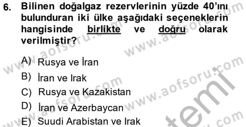 Enerji ve Çevre Dersi 2013 - 2014 Yılı (Vize) Ara Sınav Soruları 6. Soru