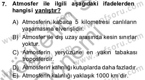 Enerji ve Çevre Dersi 2013 - 2014 Yılı (Vize) Ara Sınav Soruları 7. Soru