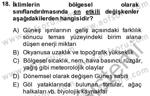 Enerji ve Çevre Dersi 2014 - 2015 Yılı (Vize) Ara Sınav Soruları 18. Soru