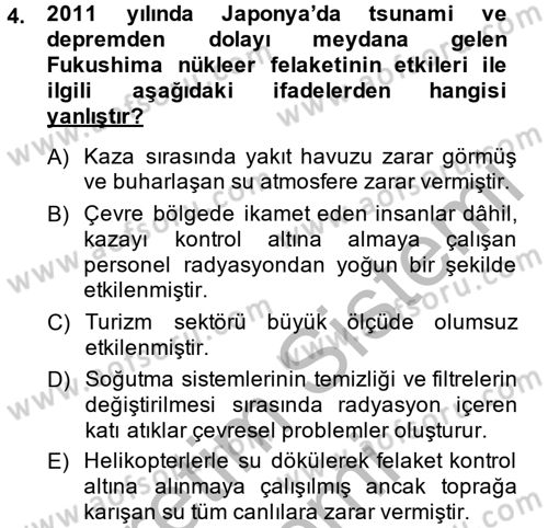 Enerji ve Çevre Dersi 2014 - 2015 Yılı (Vize) Ara Sınav Soruları 4. Soru