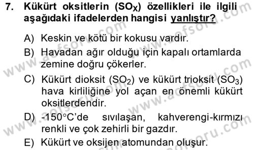 Enerji ve Çevre Dersi 2014 - 2015 Yılı (Vize) Ara Sınav Soruları 7. Soru