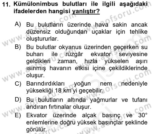 Enerji ve Çevre Dersi 2015 - 2016 Yılı (Vize) Ara Sınav Soruları 11. Soru