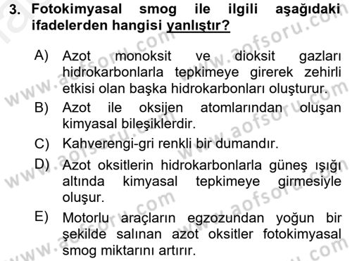 Enerji ve Çevre Dersi 2015 - 2016 Yılı (Vize) Ara Sınav Soruları 3. Soru