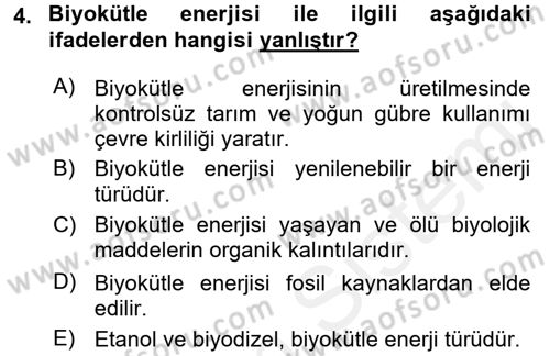 Enerji ve Çevre Dersi 2015 - 2016 Yılı (Vize) Ara Sınav Soruları 4. Soru