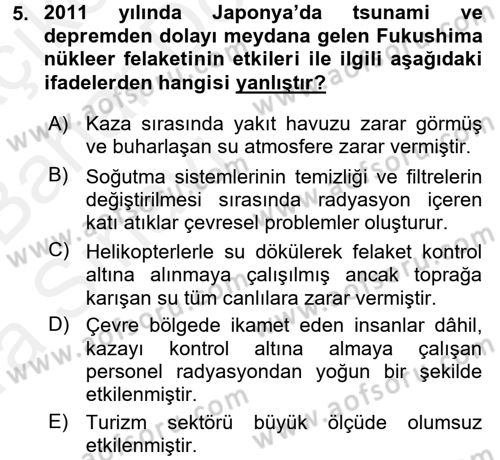 Enerji ve Çevre Dersi 2015 - 2016 Yılı (Vize) Ara Sınav Soruları 5. Soru