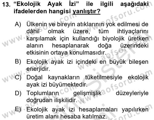 Enerji ve Çevre Dersi 2015 - 2016 Yılı (Final) Dönem Sonu Sınav Soruları 13. Soru