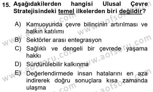 Enerji ve Çevre Dersi 2015 - 2016 Yılı (Final) Dönem Sonu Sınav Soruları 15. Soru