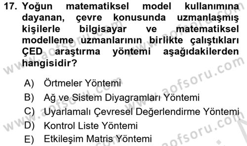 Enerji ve Çevre Dersi 2015 - 2016 Yılı (Final) Dönem Sonu Sınav Soruları 17. Soru