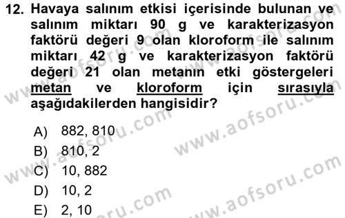 Enerji ve Çevre Dersi 2016 - 2017 Yılı (Vize) Ara Sınav Soruları 12. Soru