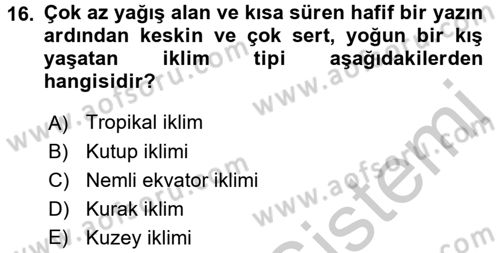 Enerji ve Çevre Dersi 2016 - 2017 Yılı (Vize) Ara Sınav Soruları 16. Soru
