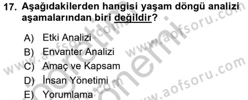 Enerji ve Çevre Dersi 2016 - 2017 Yılı (Vize) Ara Sınav Soruları 17. Soru