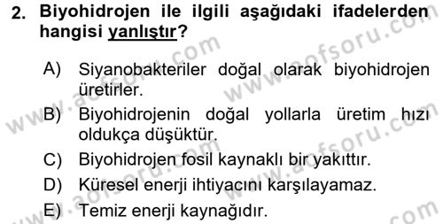 Enerji ve Çevre Dersi 2016 - 2017 Yılı (Vize) Ara Sınav Soruları 2. Soru