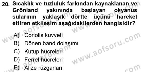 Enerji ve Çevre Dersi 2016 - 2017 Yılı (Vize) Ara Sınav Soruları 20. Soru