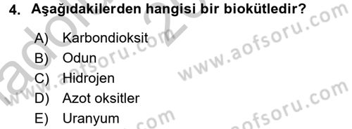Enerji ve Çevre Dersi 2016 - 2017 Yılı (Vize) Ara Sınav Soruları 4. Soru