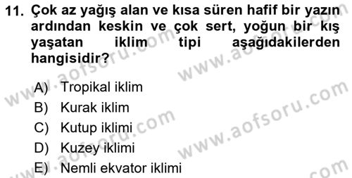 Enerji ve Çevre Dersi 2018 - 2019 Yılı (Vize) Ara Sınav Soruları 11. Soru