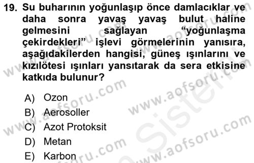 Enerji ve Çevre Dersi 2018 - 2019 Yılı (Vize) Ara Sınav Soruları 19. Soru