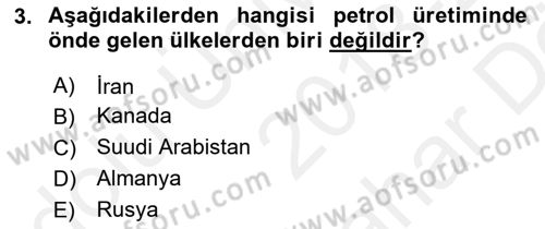 Enerji ve Çevre Dersi 2018 - 2019 Yılı (Vize) Ara Sınav Soruları 3. Soru