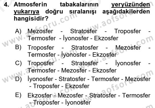 Enerji ve Çevre Dersi 2018 - 2019 Yılı (Vize) Ara Sınav Soruları 4. Soru