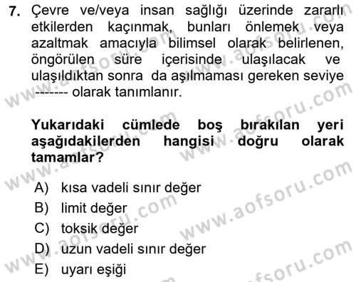 Enerji ve Çevre Dersi 2018 - 2019 Yılı (Vize) Ara Sınav Soruları 7. Soru