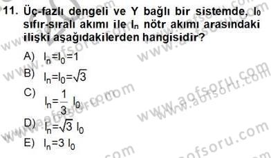 Güç Sistemleri Analizi Dersi Ara Sınavı Deneme Sınav Soruları 11. Soru