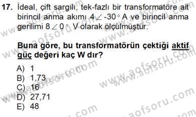 Güç Sistemleri Analizi Dersi Ara Sınavı Deneme Sınav Soruları 17. Soru