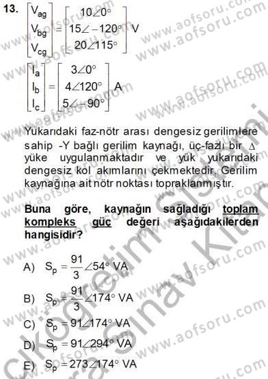 Güç Sistemleri Analizi Dersi Ara Sınavı Deneme Sınav Soruları 13. Soru