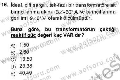 Güç Sistemleri Analizi Dersi Ara Sınavı Deneme Sınav Soruları 16. Soru