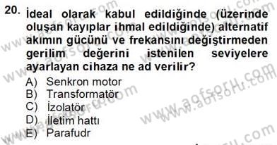 Güç Sistemleri Analizi Dersi Ara Sınavı Deneme Sınav Soruları 20. Soru