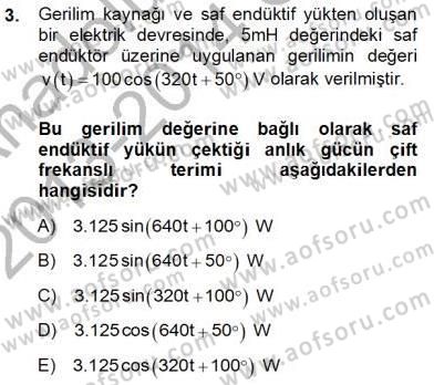 Güç Sistemleri Analizi Dersi Ara Sınavı Deneme Sınav Soruları 3. Soru