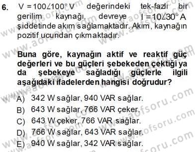 Güç Sistemleri Analizi Dersi Ara Sınavı Deneme Sınav Soruları 6. Soru