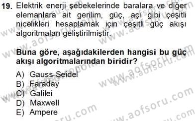 Güç Sistemleri Analizi Dersi 2013 - 2014 Yılı Tek Ders Sınav Soruları 19. Soru