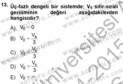 Güç Sistemleri Analizi Dersi Ara Sınavı Deneme Sınav Soruları 13. Soru