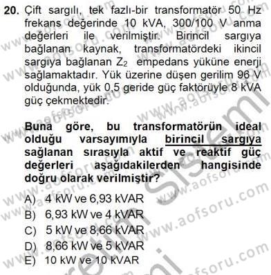 Güç Sistemleri Analizi Dersi Ara Sınavı Deneme Sınav Soruları 20. Soru