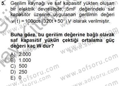 Güç Sistemleri Analizi Dersi Ara Sınavı Deneme Sınav Soruları 5. Soru