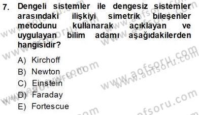 Güç Sistemleri Analizi Dersi Ara Sınavı Deneme Sınav Soruları 7. Soru