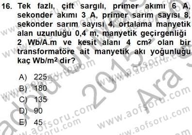 Güç Sistemleri Analizi Dersi Ara Sınavı Deneme Sınav Soruları 16. Soru