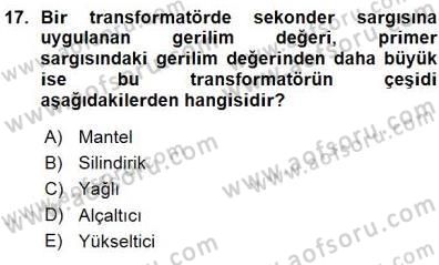 Güç Sistemleri Analizi Dersi Ara Sınavı Deneme Sınav Soruları 17. Soru