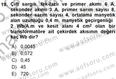 Güç Sistemleri Analizi Dersi Ara Sınavı Deneme Sınav Soruları 19. Soru