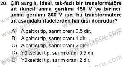 Güç Sistemleri Analizi Dersi Ara Sınavı Deneme Sınav Soruları 20. Soru