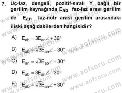 Güç Sistemleri Analizi Dersi Ara Sınavı Deneme Sınav Soruları 7. Soru