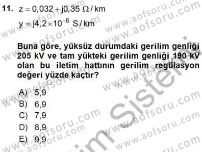 Güç Sistemleri Analizi Dersi 2015 - 2016 Yılı (Final) Dönem Sonu Sınavı 11. Soru