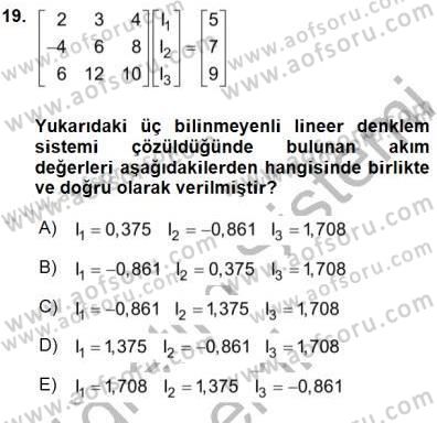 Güç Sistemleri Analizi Dersi 2015 - 2016 Yılı (Final) Dönem Sonu Sınavı 19. Soru