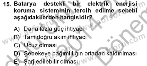 Elektrik Enerjisi İletimi ve Dağıtımı Dersi 2014 - 2015 Yılı (Final) Dönem Sonu Sınav Soruları 15. Soru