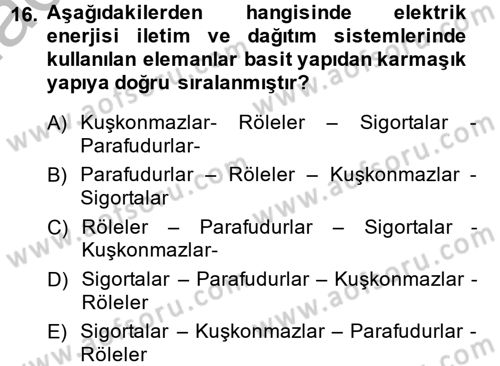 Elektrik Enerjisi İletimi ve Dağıtımı Dersi 2014 - 2015 Yılı (Final) Dönem Sonu Sınav Soruları 16. Soru