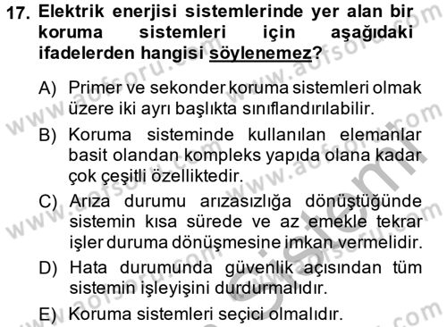 Elektrik Enerjisi İletimi ve Dağıtımı Dersi 2014 - 2015 Yılı (Final) Dönem Sonu Sınav Soruları 17. Soru