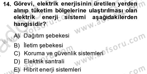 Elektrik Enerjisi İletimi ve Dağıtımı Dersi 2014 - 2015 Yılı Tek Ders Sınav Soruları 14. Soru
