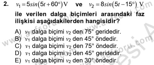 Elektrik Enerjisi İletimi ve Dağıtımı Dersi 2014 - 2015 Yılı Tek Ders Sınav Soruları 2. Soru